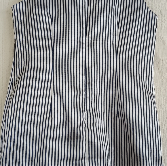 Banana Republic Navy Blue and White Pin Striped Satin Mini Dress With Bow Detail - Picture 9 of 12